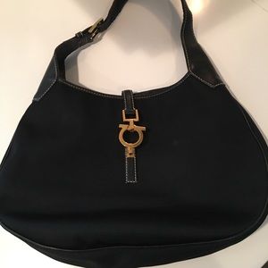 Farragamo black canvas/leather shoulder bag